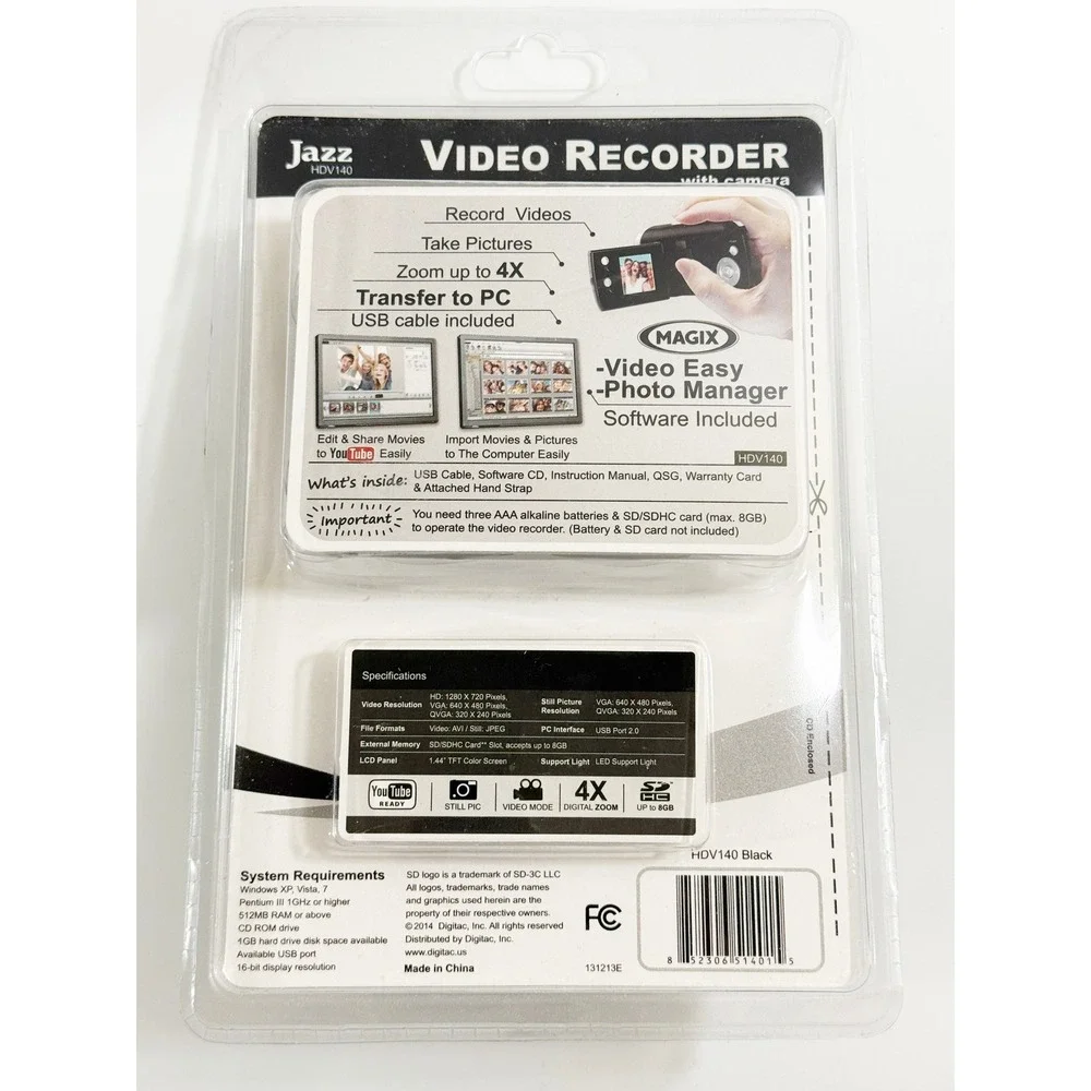 Jazz HDV140 Video Recorder‎ Unisex OS Black HD Flip Screen Digital Camcorder NIB